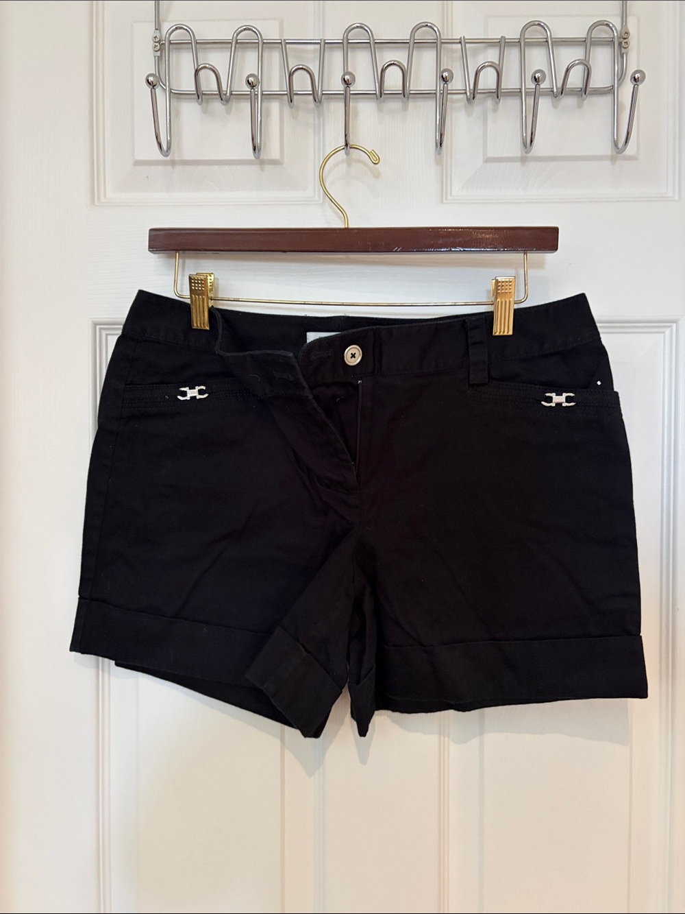 White House Black Market Black Cuffed Short with Metal Accents